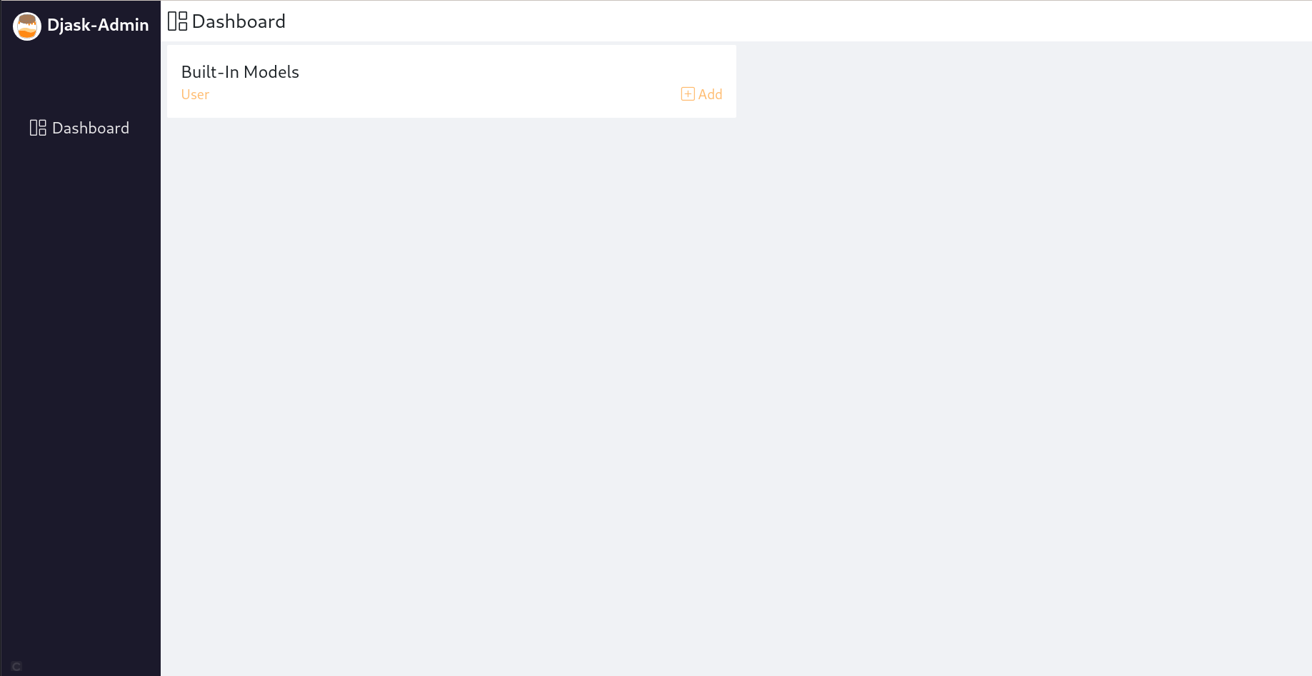 The admin dashboard page