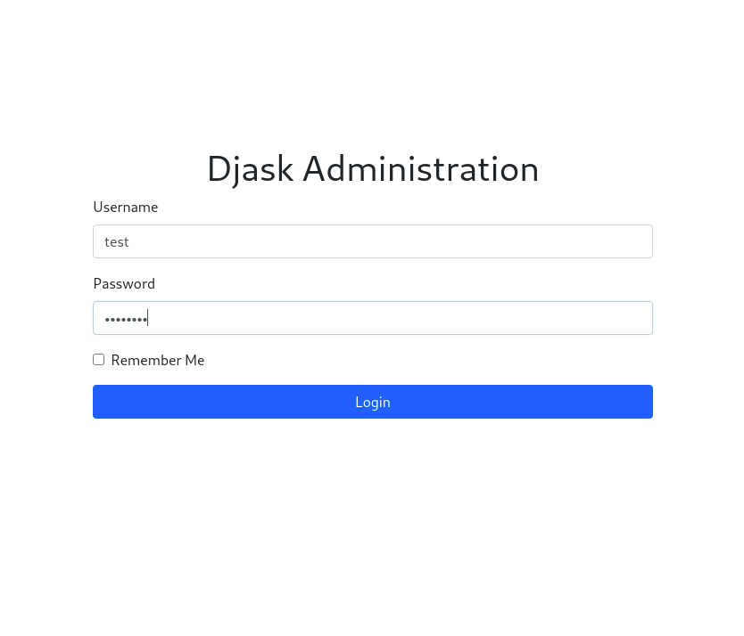 The admin login page