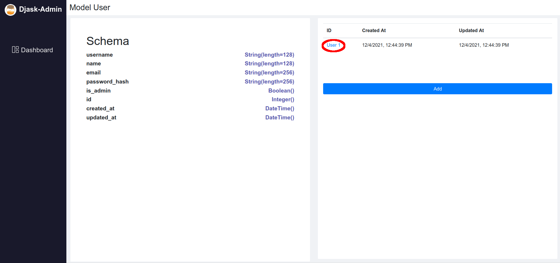 The user model with a circle on ``User 1``